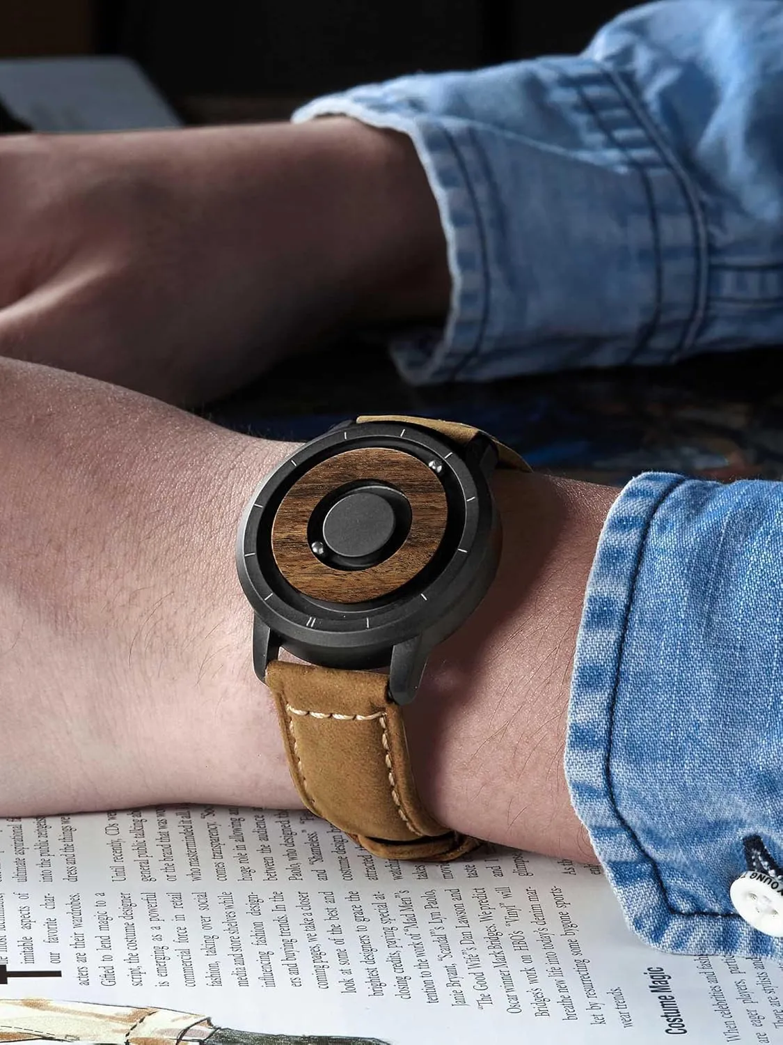 Mens Swiss Quartz Watch Natural Wood Case Stainless Steel Mesh/Resin Strap demise backbreaking apparatus synthetic 40mm EUTOUR Mens Watches Men Wooden Watches Magnetic Watches Analogue 