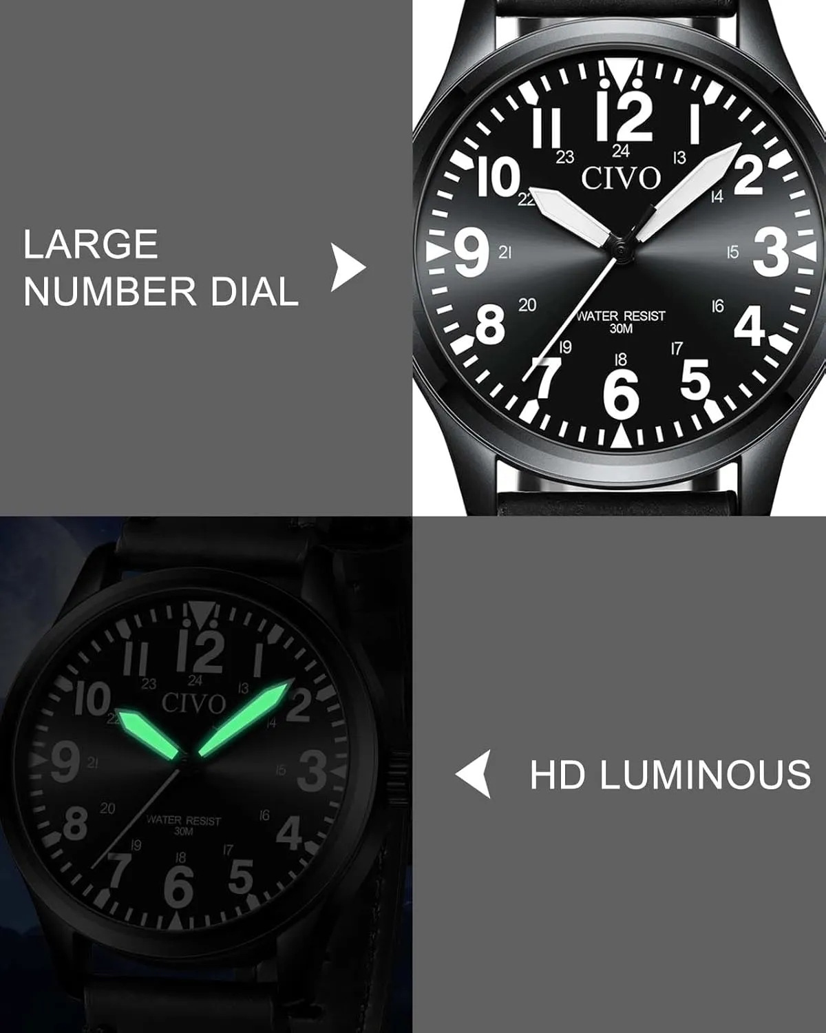 Mens Watches Classic- bequest Field Wrist Watches for Man CIVO Military Watch for Men Waterproof: Analog 