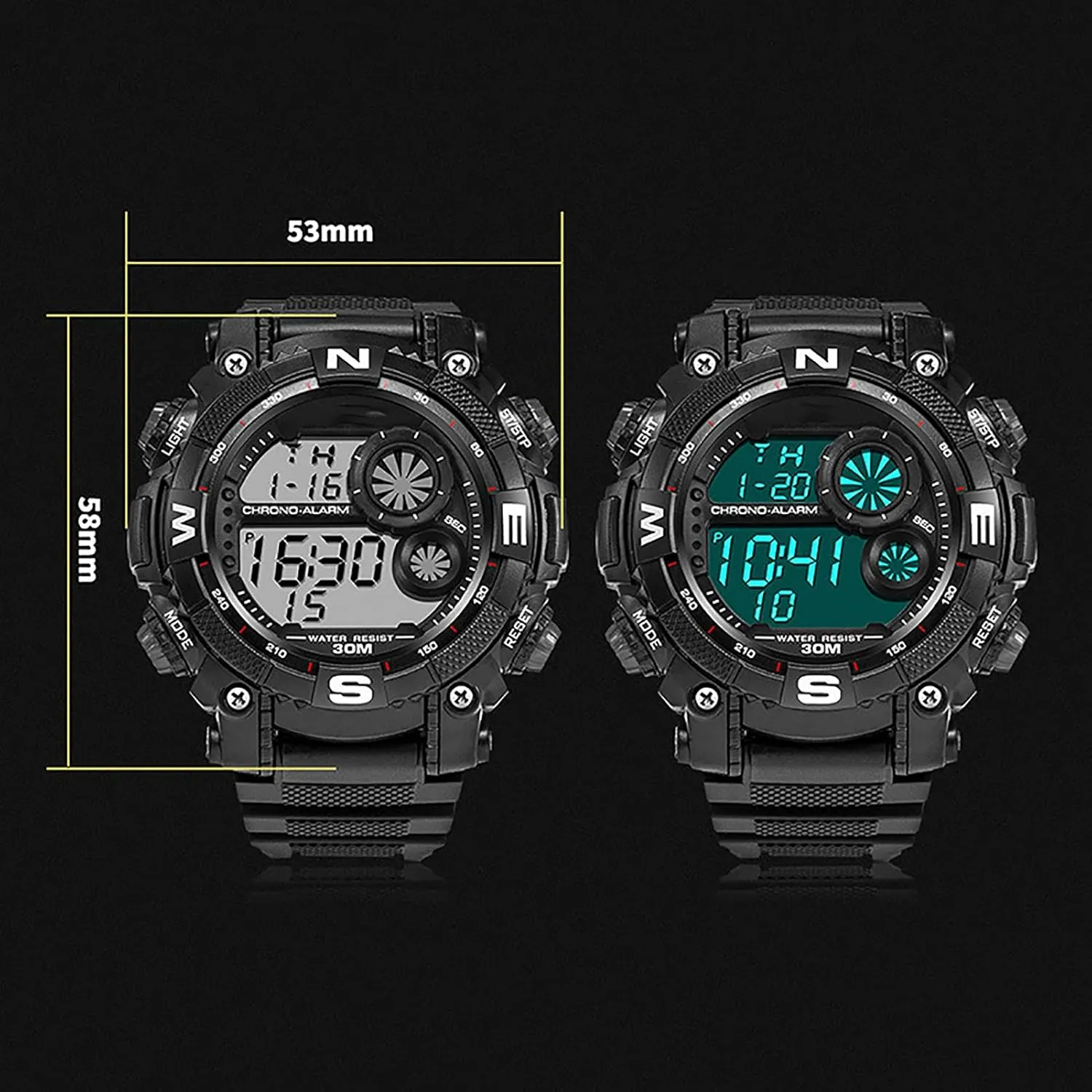 Men's Watches Outdoor Waterproof Alarm Clock Watches C Luminous Military sailor Watches Men's Digital Sports Watches Shockproof Large Dial 
