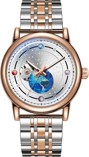 Men's Watches Rotating Earth Starry Sky Dial Steel Band speech spurge hope pentagon Waterproof Luminous Wrist Watches Automatic Mechanical Watches for Men,Hollow 