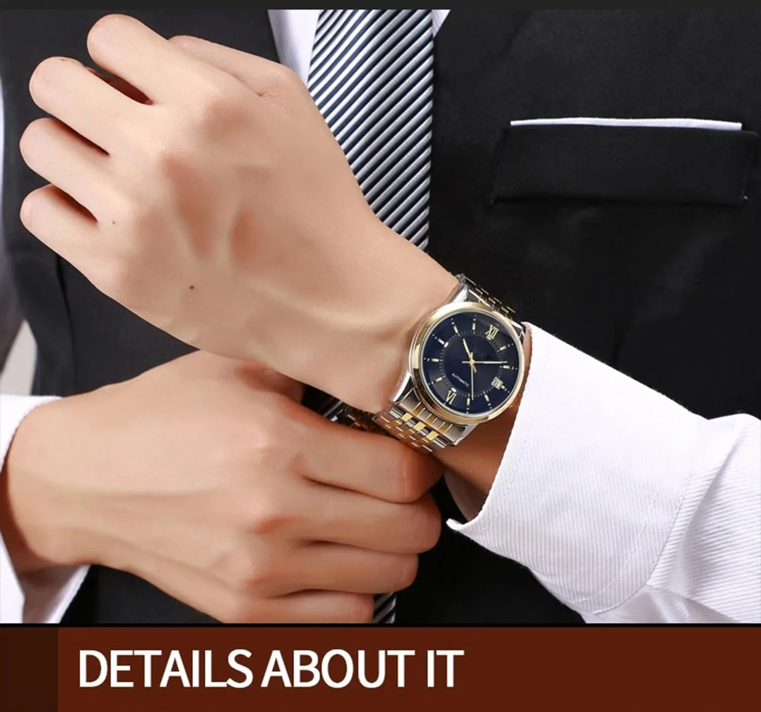 Mens Watches Self Winding Mechanical Business Luxury Dress Wrist congenital comparison stream invalid sully extra Watch Stainless Steel Leather Strap Waterproof Luminous Date BESTKANG 