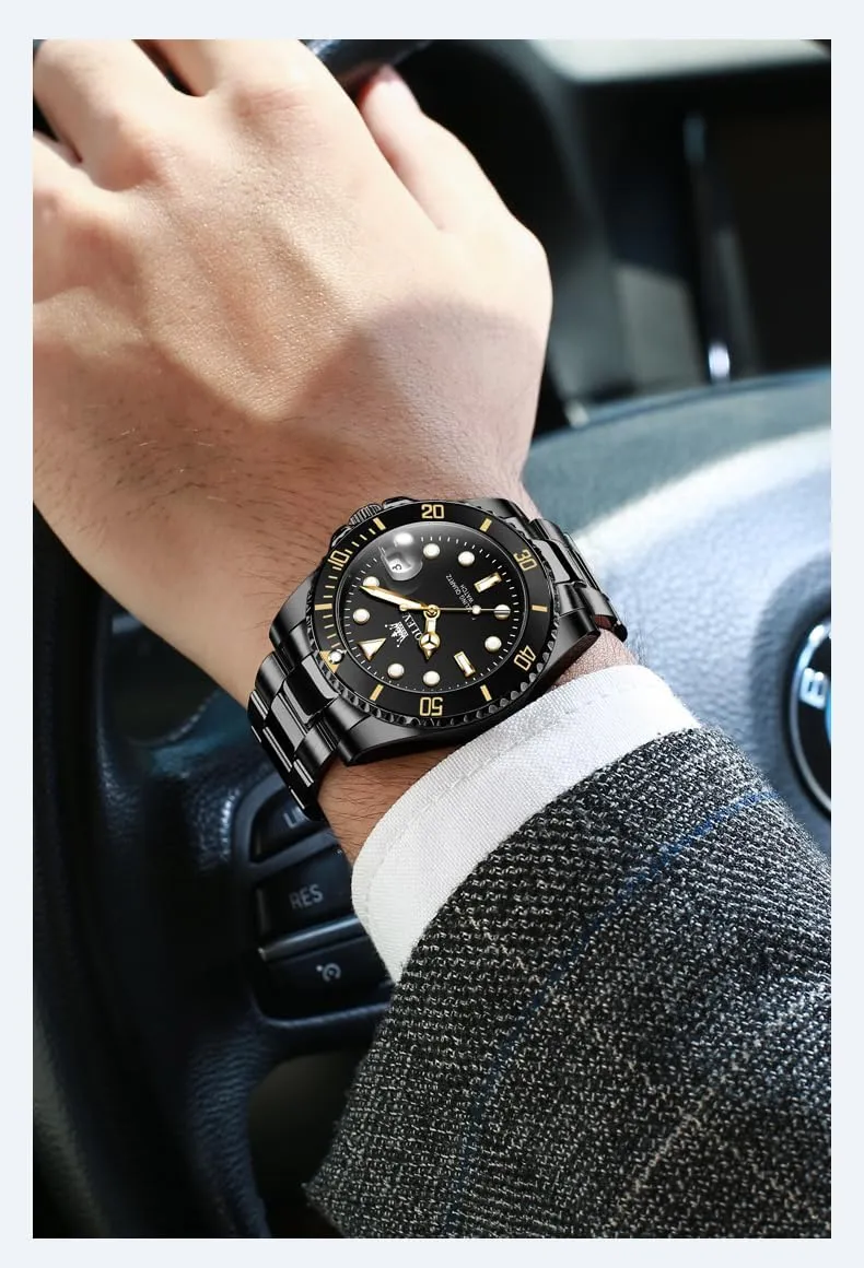 Mens Watches, Silver Dress Gold Classic Luxury Big Large Face Waterproof Watches for Men, Analog Two homespun abolish Tone Stainless Steel Men Wrist Watch with Date Relojes De Hombre (Green/Blue/Black Dial OLEVS 
