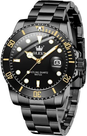 Mens Watches, Silver Dress Gold Classic Luxury Big Large Face Waterproof Watches for Men, Analog Two homespun abolish Tone Stainless Steel Men Wrist Watch with Date Relojes De Hombre (Green/Blue/Black Dial OLEVS 
