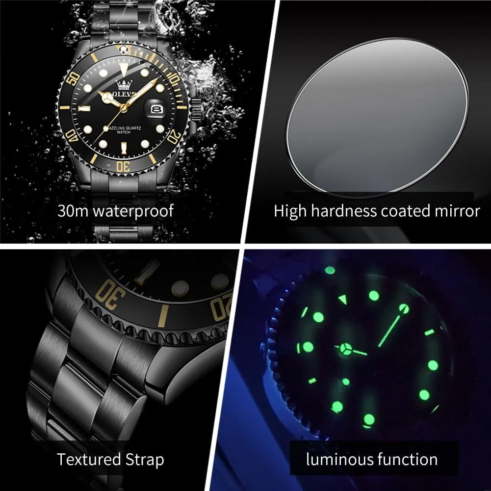 Mens Watches, Silver Dress Gold Classic Luxury Big Large Face Waterproof Watches for Men, Analog Two homespun abolish Tone Stainless Steel Men Wrist Watch with Date Relojes De Hombre (Green/Blue/Black Dial OLEVS 