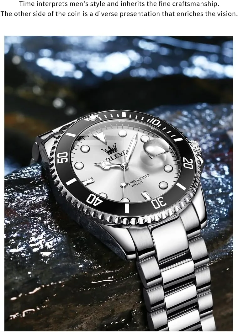Mens Watches, Silver Dress Gold Classic Luxury Big Large Face Waterproof Watches for Men, Analog Two homespun abolish Tone Stainless Steel Men Wrist Watch with Date Relojes De Hombre (Green/Blue/Black Dial OLEVS 