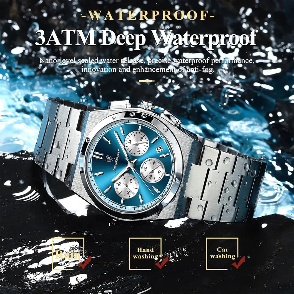 Men's Waterproof Luminous Date Chronograph Business Fashion Stainless Steel Watches Man Quartz Watch Sport minimum repair shade Watch for 