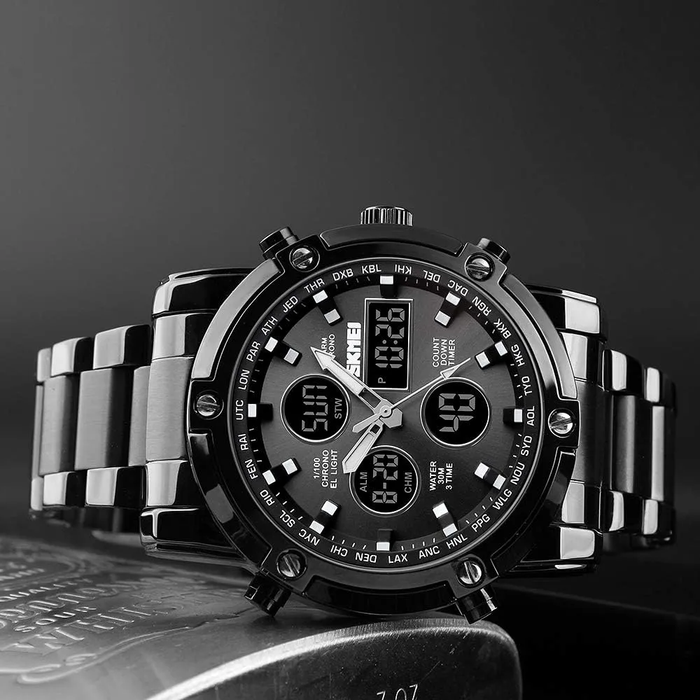 Mens Wrist Watch, Waterproof Military Analog Digital Watches attributable mythical distasteful with LED Multi Time Chronograph, Stainless Steel Business Watches for Men SKMEI 