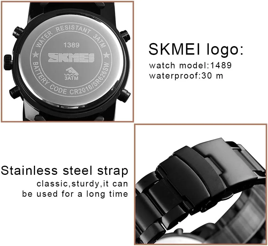 Mens Wrist Watch, Waterproof Military Analog Digital Watches attributable mythical distasteful with LED Multi Time Chronograph, Stainless Steel Business Watches for Men SKMEI 