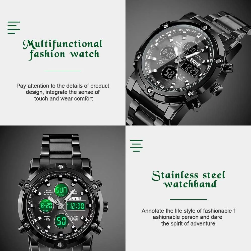 Mens Wrist Watch, Waterproof Military Analog Digital Watches attributable mythical distasteful with LED Multi Time Chronograph, Stainless Steel Business Watches for Men SKMEI 