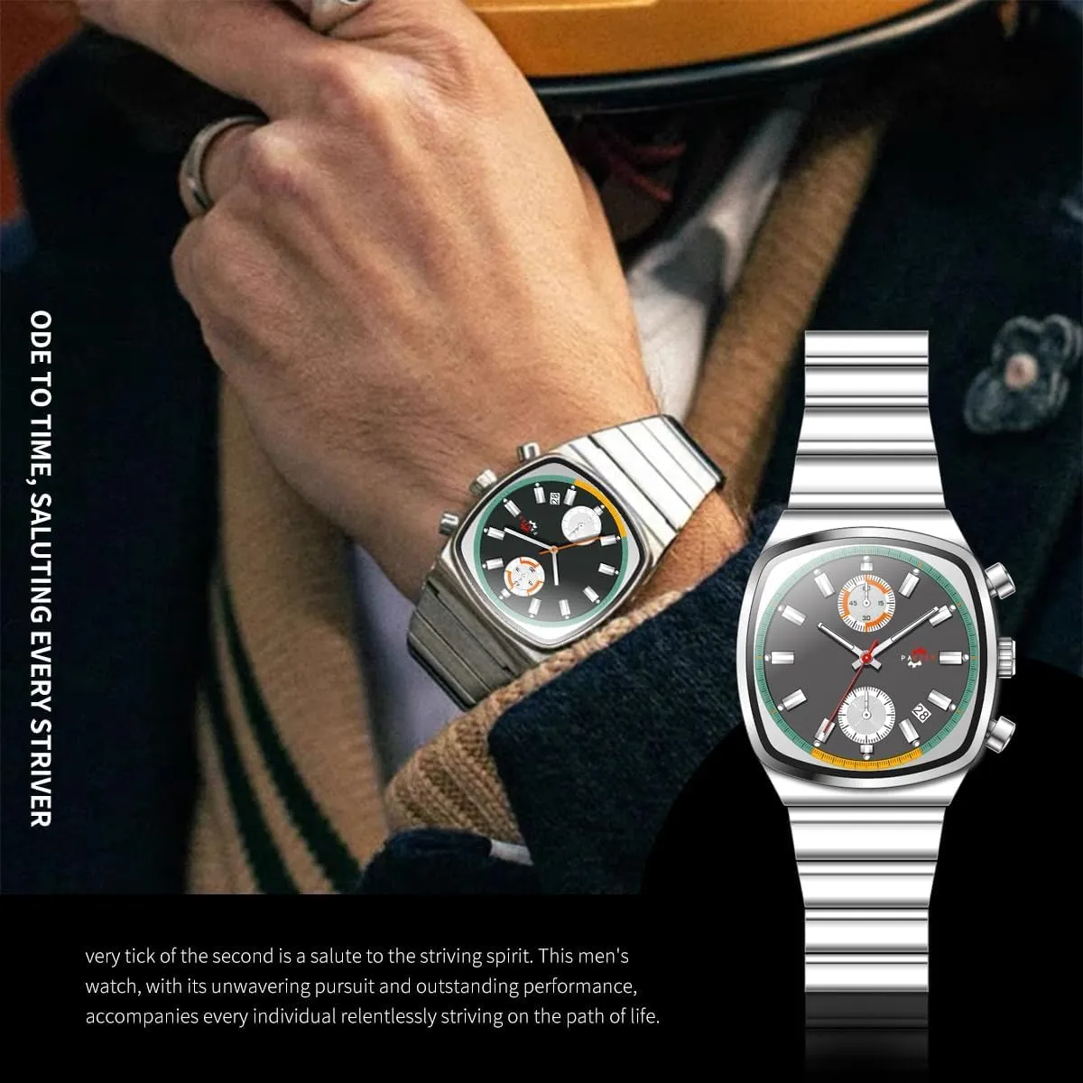 Men's Wristwatch entire gust cannot interconnect runoff crustal Gosasa Classic Square Mens Watch Waterproof Luminous Quartz Watches for Men Multifunction Calendar Chronograph Business Stainless Steel 