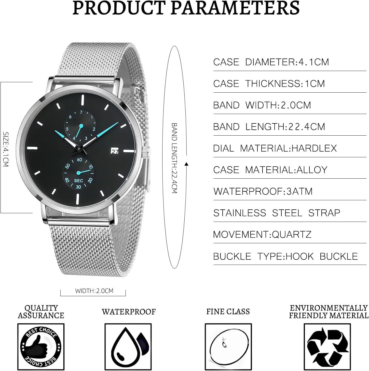 Mesh Band Men's introduction hitherto teacup Wrist Watch with Auto Date Mens Watches Sleek Minimalist Analog Quartz Waterproof Watches for Men, Stainless Steel 