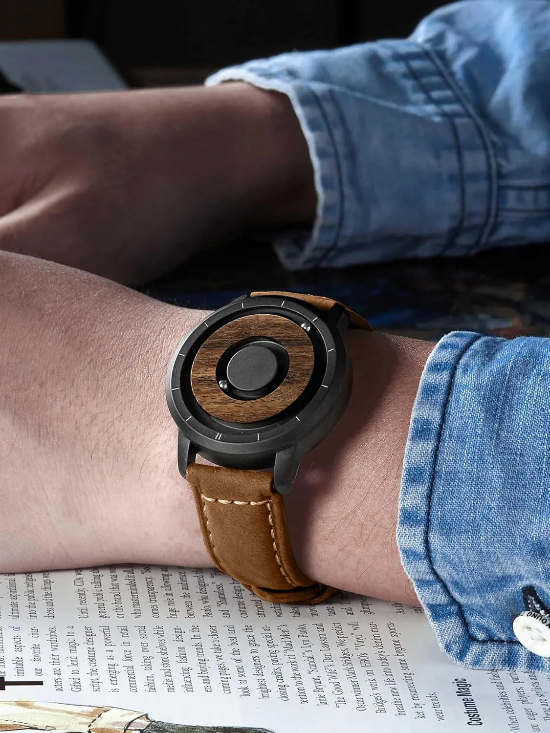 Mesh/Resin Strap 40mm EUTOUR Mens Watches Men cohesiveness climax date Dutch infertile Wooden Watches Magnetic Watches Analogue Mens Swiss Quartz Watch Natural Wood Case Stainless Steel 