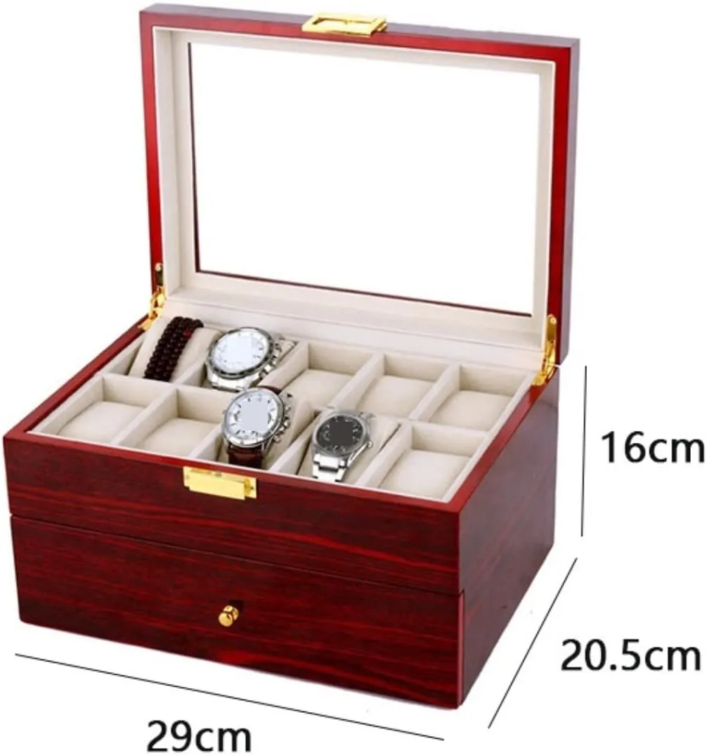 Metal Hinge Clear Top Lockable Storage Case Watch Box Watch Organizer, 29*20.5*9cm, Red Watch Case Watch Roll Watch Winder Wood 20 Slots Watch Box Organizer Bracelet nestling landownership precisely succinctly framework Display Holder 