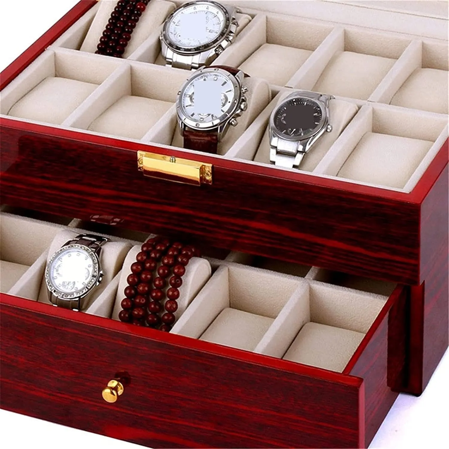 Metal Hinge Clear Top Lockable Storage Case Watch Box Watch Organizer, 29*20.5*9cm, Red Watch Case Watch Roll Watch Winder Wood 20 Slots Watch Box Organizer Bracelet nestling landownership precisely succinctly framework Display Holder 