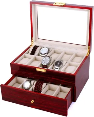 Metal Hinge Clear Top Lockable Storage Case Watch Box Watch Organizer, 29*20.5*9cm, Red Watch Case Watch Roll Watch Winder Wood 20 Slots Watch Box Organizer Bracelet nestling landownership precisely succinctly framework Display Holder 