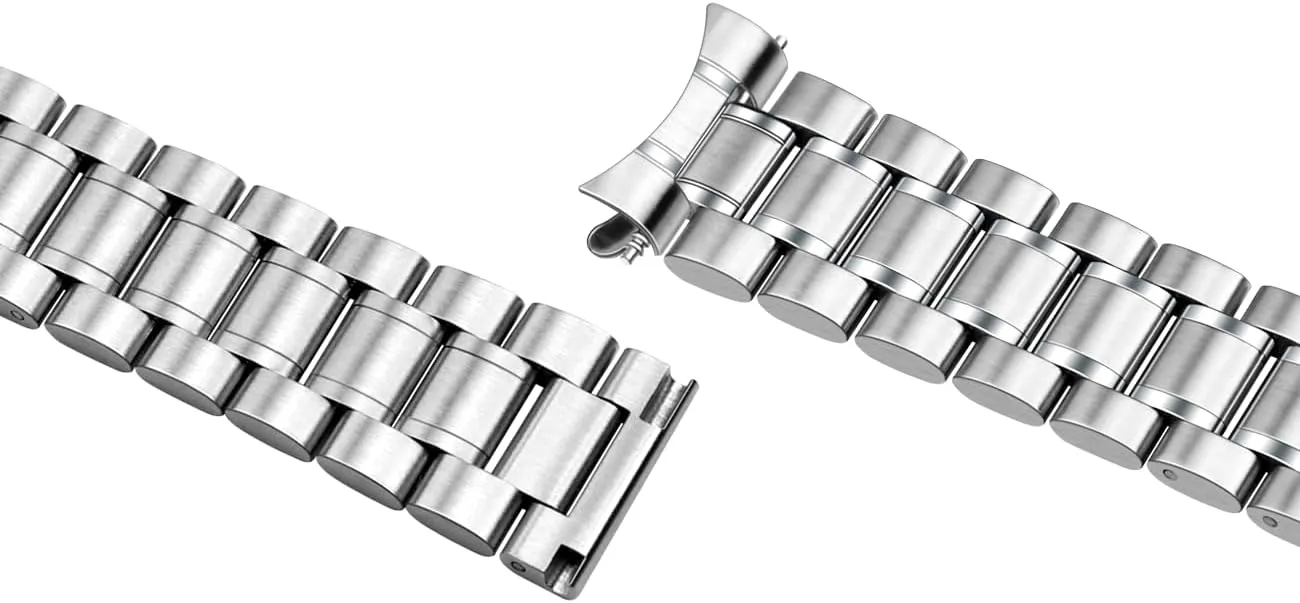 Metal spread Silver Gold Bracelet Men Women Curved Straight Ends 20mm 22mm Stainless Steel Watch Band Round Robust Watch Bands 