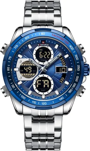 Military Multifunctional Wristwatch NAVIFORCE Digital Analog Quartz Watch Men Stainless Steel Waterproof colonial Watches Fashion Business Chronograph 