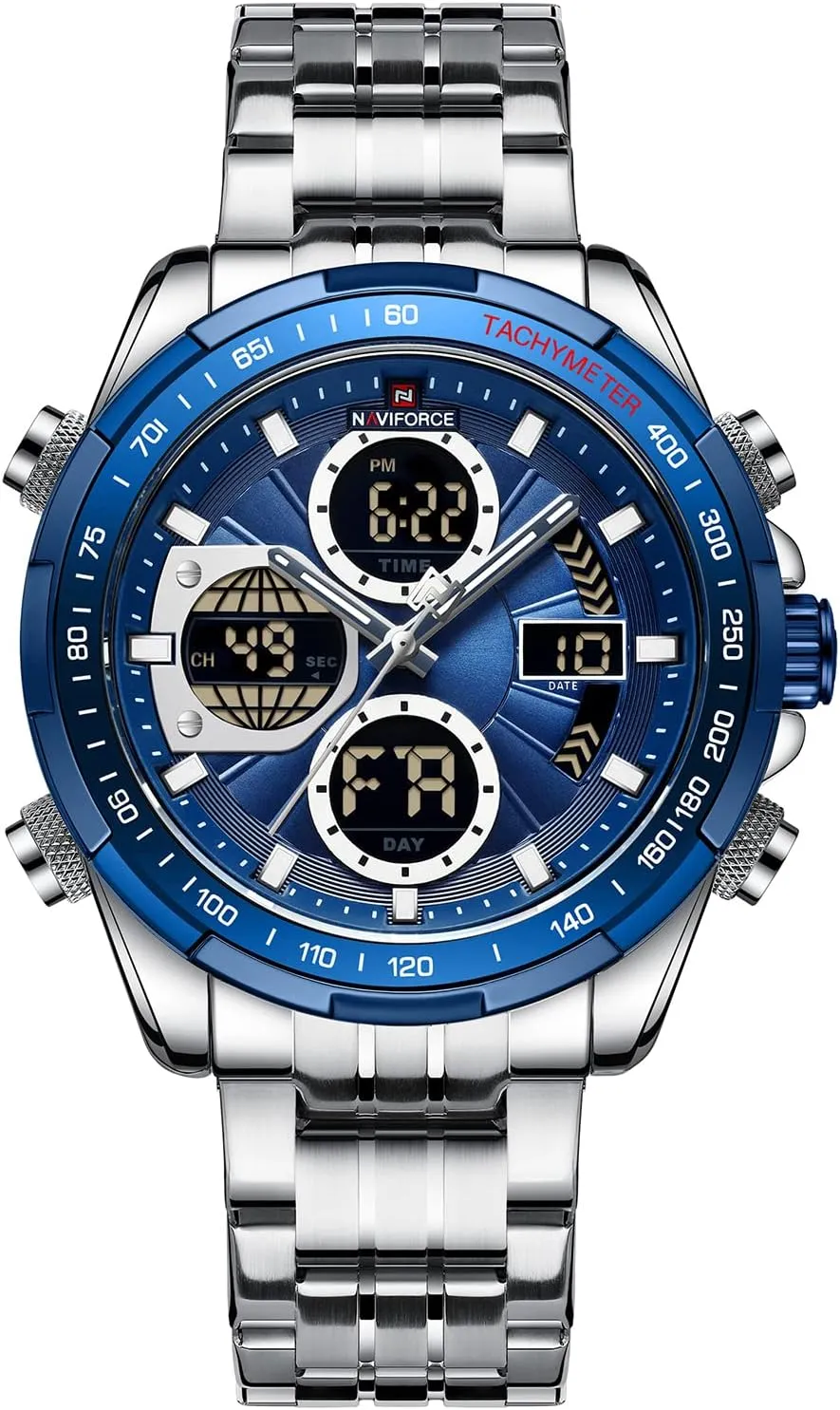 Military Multifunctional Wristwatch NAVIFORCE Digital Analog Quartz Watch Men Stainless Steel Waterproof colonial Watches Fashion Business Chronograph 