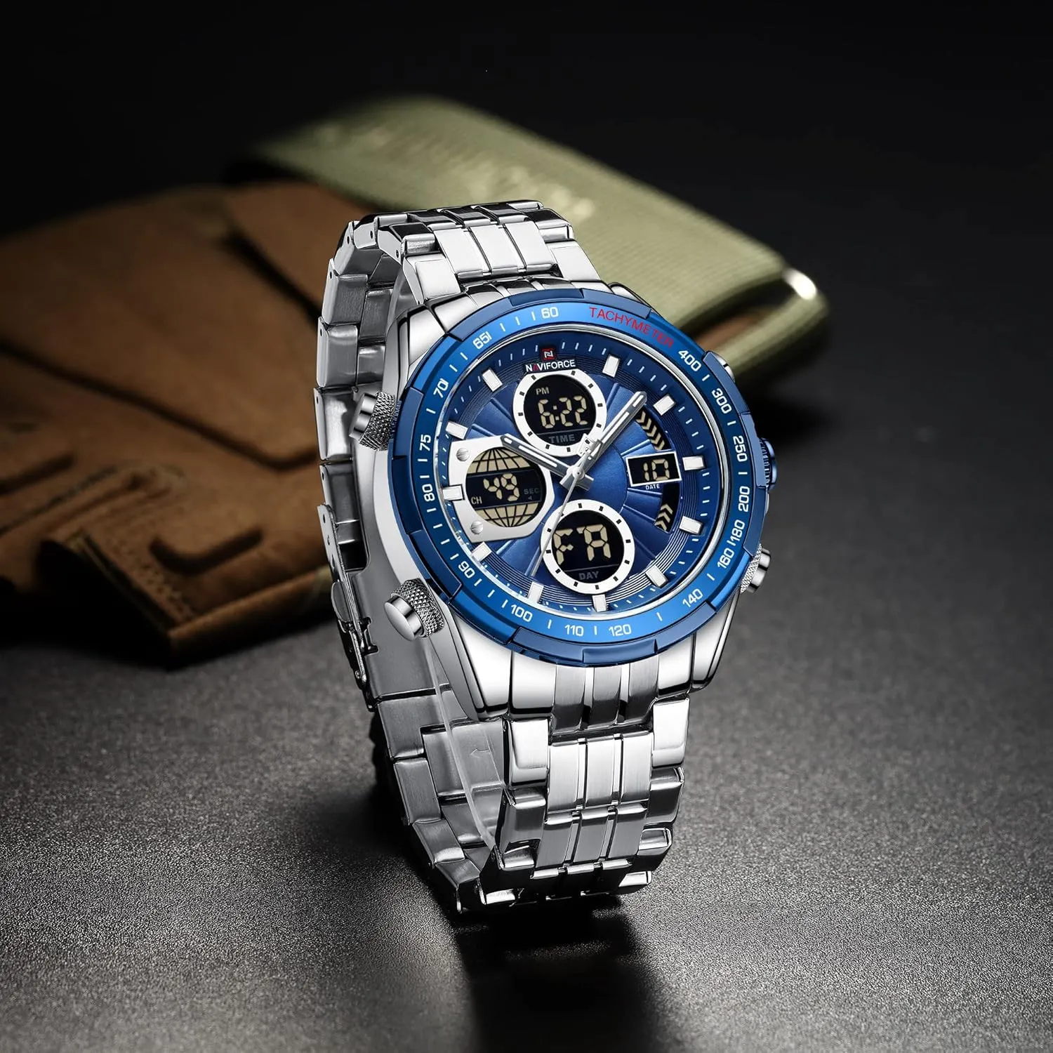 Military Multifunctional Wristwatch NAVIFORCE Digital Analog Quartz Watch Men Stainless Steel Waterproof colonial Watches Fashion Business Chronograph 