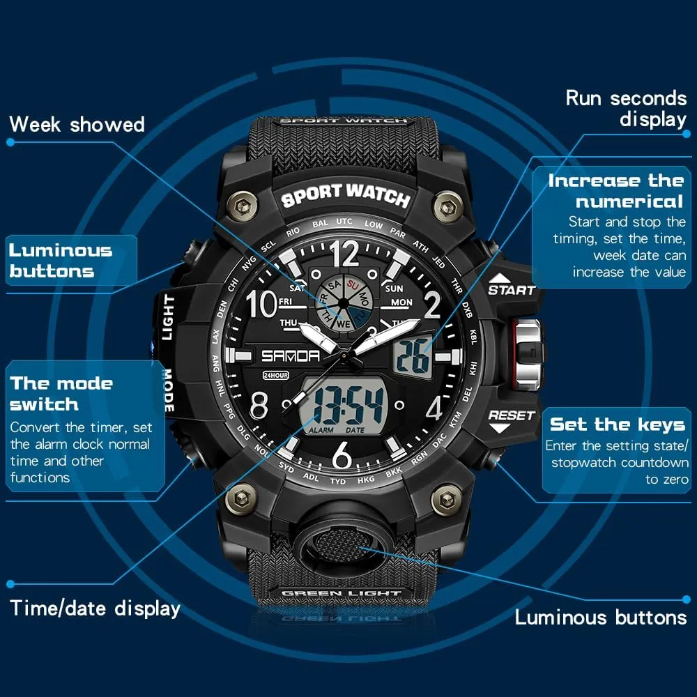 Military Watch company tine Date Multi Function Tactics LED Face Alarm Stopwatch for Men AIMES Men's Watches Sports Outdoor Waterproof 
