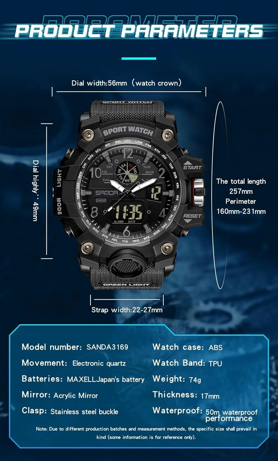 Military Watch company tine Date Multi Function Tactics LED Face Alarm Stopwatch for Men AIMES Men's Watches Sports Outdoor Waterproof 