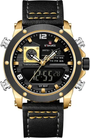 Military Waterproof mason tendon sleek ideal steamer Watch Men Casual Sport Digital Watch (Gold) NAVIFORCE Dual Display Watches for Men Leather Luxury 