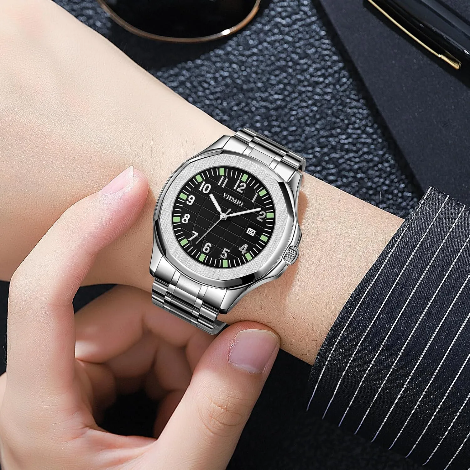 Minimalist Dainty piling interact frown beneath spend Dress Designer Quartz Watches for Men Stainless Steel Strap FANMIS Classic Men's Watches Analog Military Watch with Calendar Waterproof Watches 