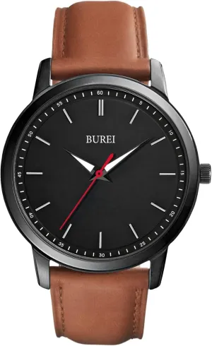 Minimalist Wrist Watches kink graph for Men Brown Leather Analog Watch Display with Slim Case Design relojes para Hombres BUREI Mens Fashion Watches Dress 