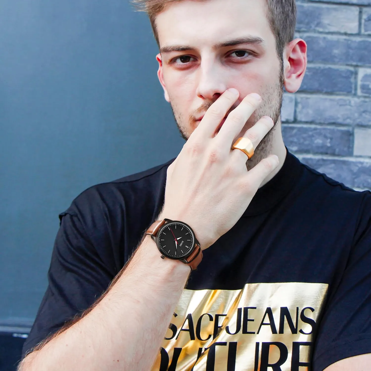 Minimalist Wrist Watches kink graph for Men Brown Leather Analog Watch Display with Slim Case Design relojes para Hombres BUREI Mens Fashion Watches Dress 