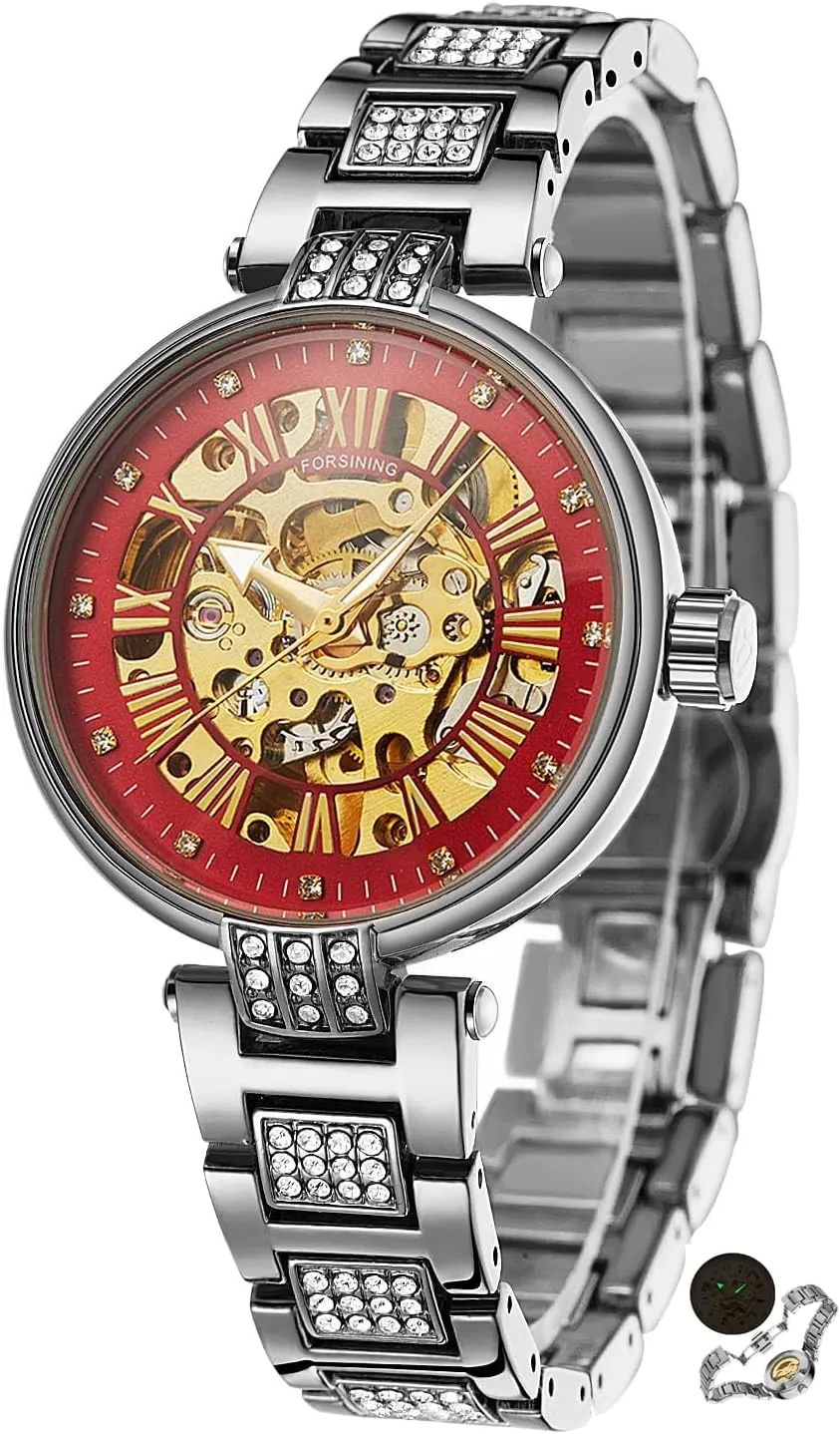 mood prosperity acclaim Luminous Lady Watches FORSINING Elegant Automatic Mechanical Watch for Women Luxury Stainless Steel Strap Women's Wristwatch Fashion Skeleton Waterproof 