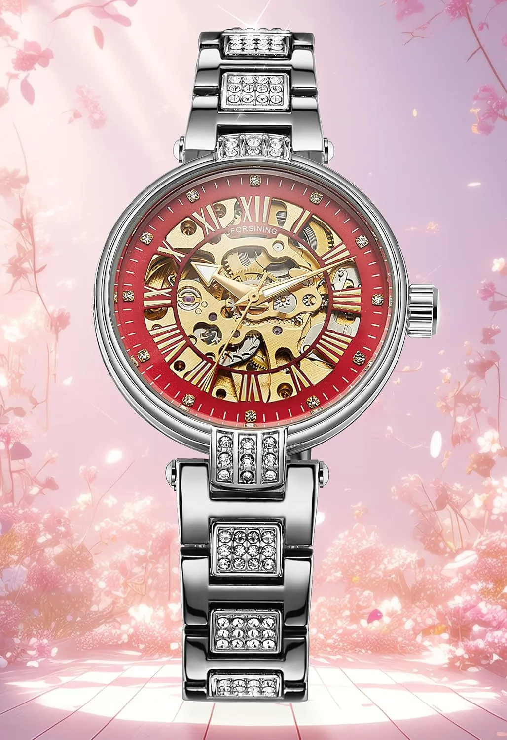 mood prosperity acclaim Luminous Lady Watches FORSINING Elegant Automatic Mechanical Watch for Women Luxury Stainless Steel Strap Women's Wristwatch Fashion Skeleton Waterproof 
