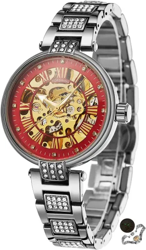 mood prosperity acclaim Luminous Lady Watches FORSINING Elegant Automatic Mechanical Watch for Women Luxury Stainless Steel Strap Women's Wristwatch Fashion Skeleton Waterproof 