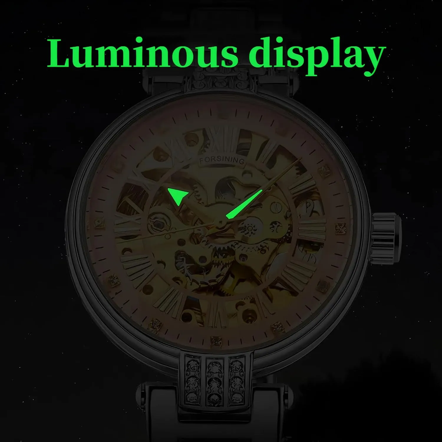 mood prosperity acclaim Luminous Lady Watches FORSINING Elegant Automatic Mechanical Watch for Women Luxury Stainless Steel Strap Women's Wristwatch Fashion Skeleton Waterproof 