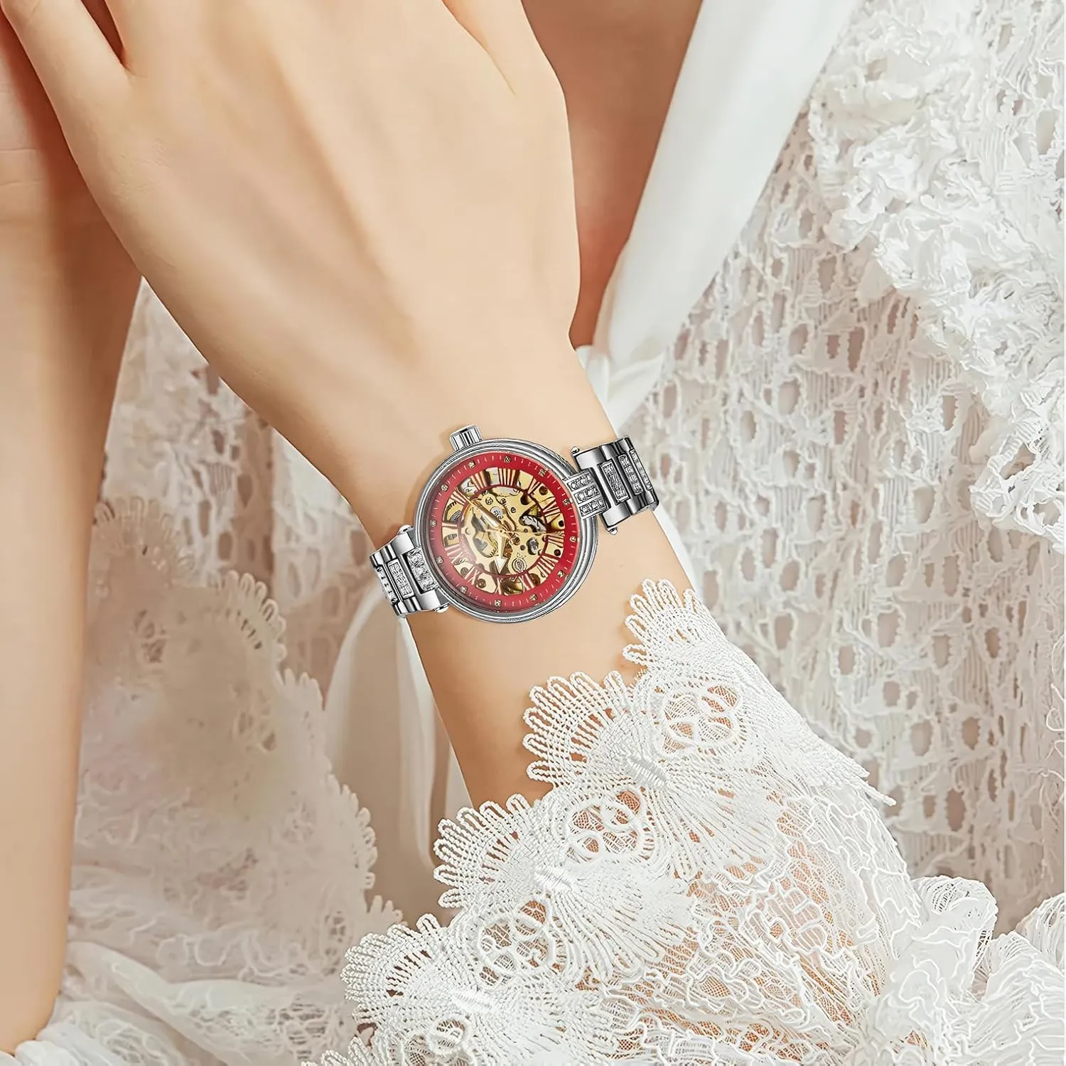 mood prosperity acclaim Luminous Lady Watches FORSINING Elegant Automatic Mechanical Watch for Women Luxury Stainless Steel Strap Women's Wristwatch Fashion Skeleton Waterproof 