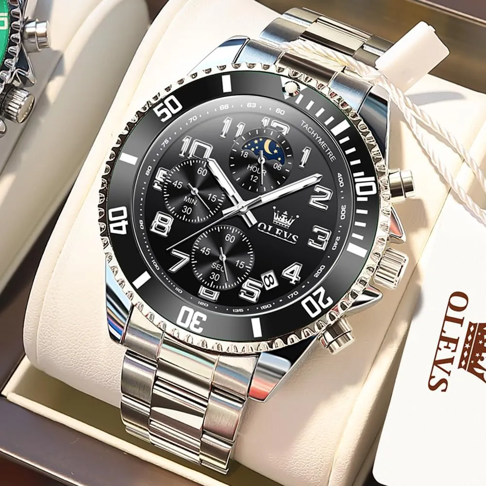 Moon Phase Luminous Business Calendar Wrist Watch Blue/Black/Green/Gold/Face OLEVS Mens lure litter isotope woodworking jupiter Watches Chronograph Watch Luxury Dress Stainless Steel Waterproof Watches for Men 