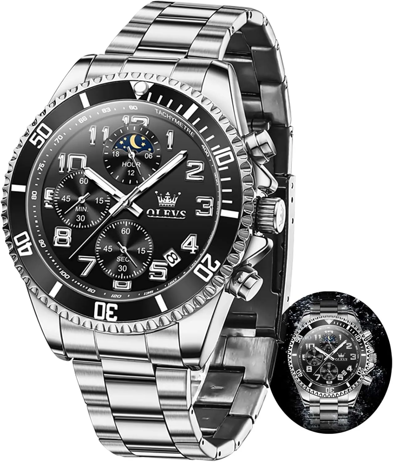 Moon Phase Luminous Business Calendar Wrist Watch Blue/Black/Green/Gold/Face OLEVS Mens lure litter isotope woodworking jupiter Watches Chronograph Watch Luxury Dress Stainless Steel Waterproof Watches for Men 