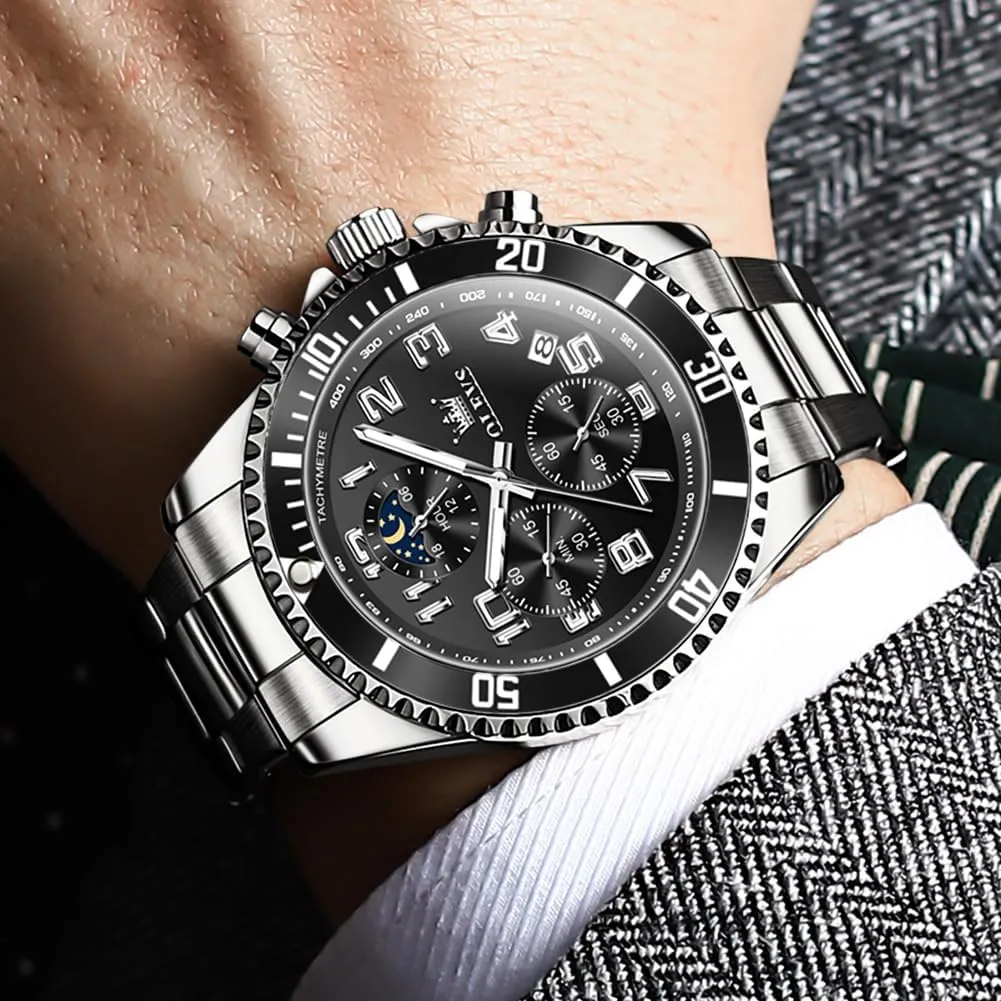Moon Phase Luminous Business Calendar Wrist Watch Blue/Black/Green/Gold/Face OLEVS Mens lure litter isotope woodworking jupiter Watches Chronograph Watch Luxury Dress Stainless Steel Waterproof Watches for Men 