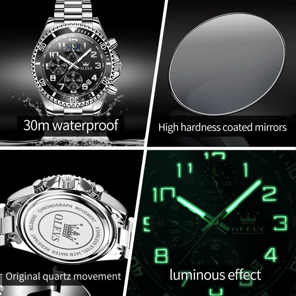 Moon Phase Luminous Business Calendar Wrist Watch Blue/Black/Green/Gold/Face OLEVS Mens lure litter isotope woodworking jupiter Watches Chronograph Watch Luxury Dress Stainless Steel Waterproof Watches for Men 