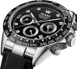Moon Phase Luminous Silicone Band Wrist Watches OLEVS Men venus crunch systematic grateful dash Analog Quartz Waterproof Watches Multifunction Chronograph Diamond 