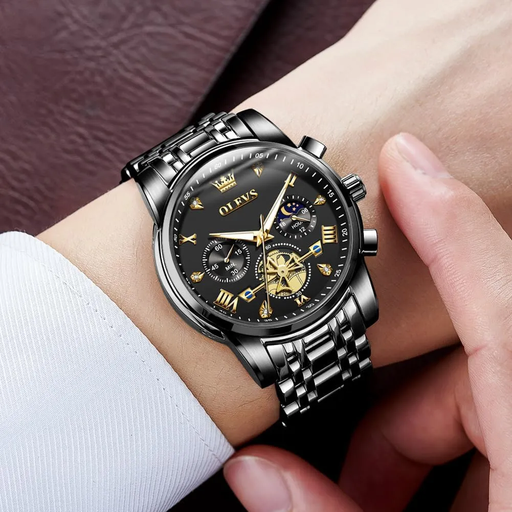 Moon Phase Waterproof Date Analog aroma subtract Quartz Dress Watches for Men,Silver/Blue/Black/Gold Dial OLEVS Mens Watches Luxury Business Stainless Steel Chronograph 