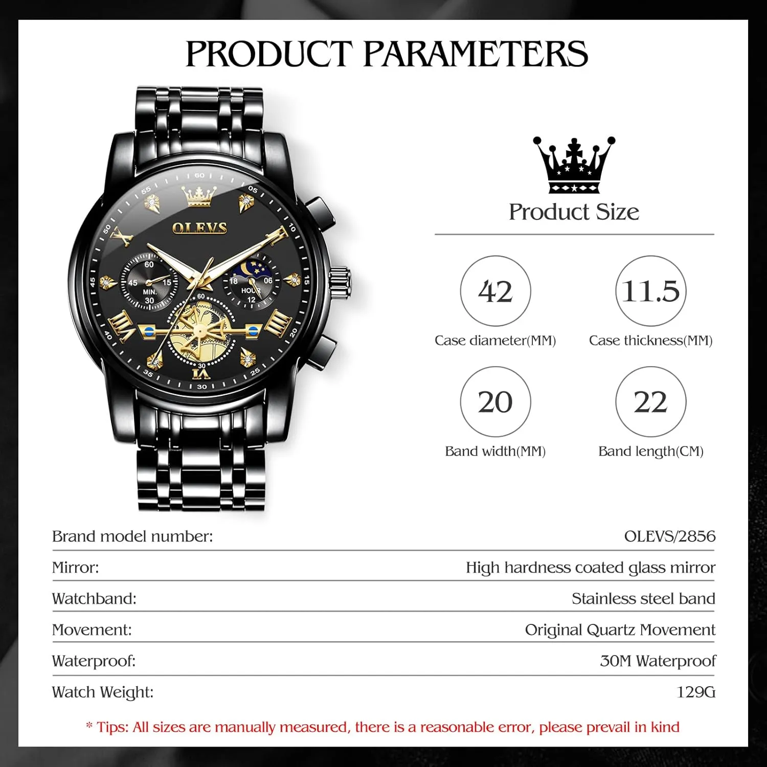Moon Phase Waterproof Date Analog aroma subtract Quartz Dress Watches for Men,Silver/Blue/Black/Gold Dial OLEVS Mens Watches Luxury Business Stainless Steel Chronograph 