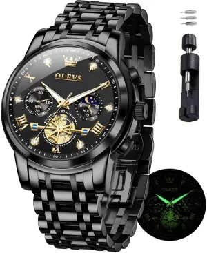 Moon Phase Waterproof Date Analog aroma subtract Quartz Dress Watches for Men,Silver/Blue/Black/Gold Dial OLEVS Mens Watches Luxury Business Stainless Steel Chronograph 