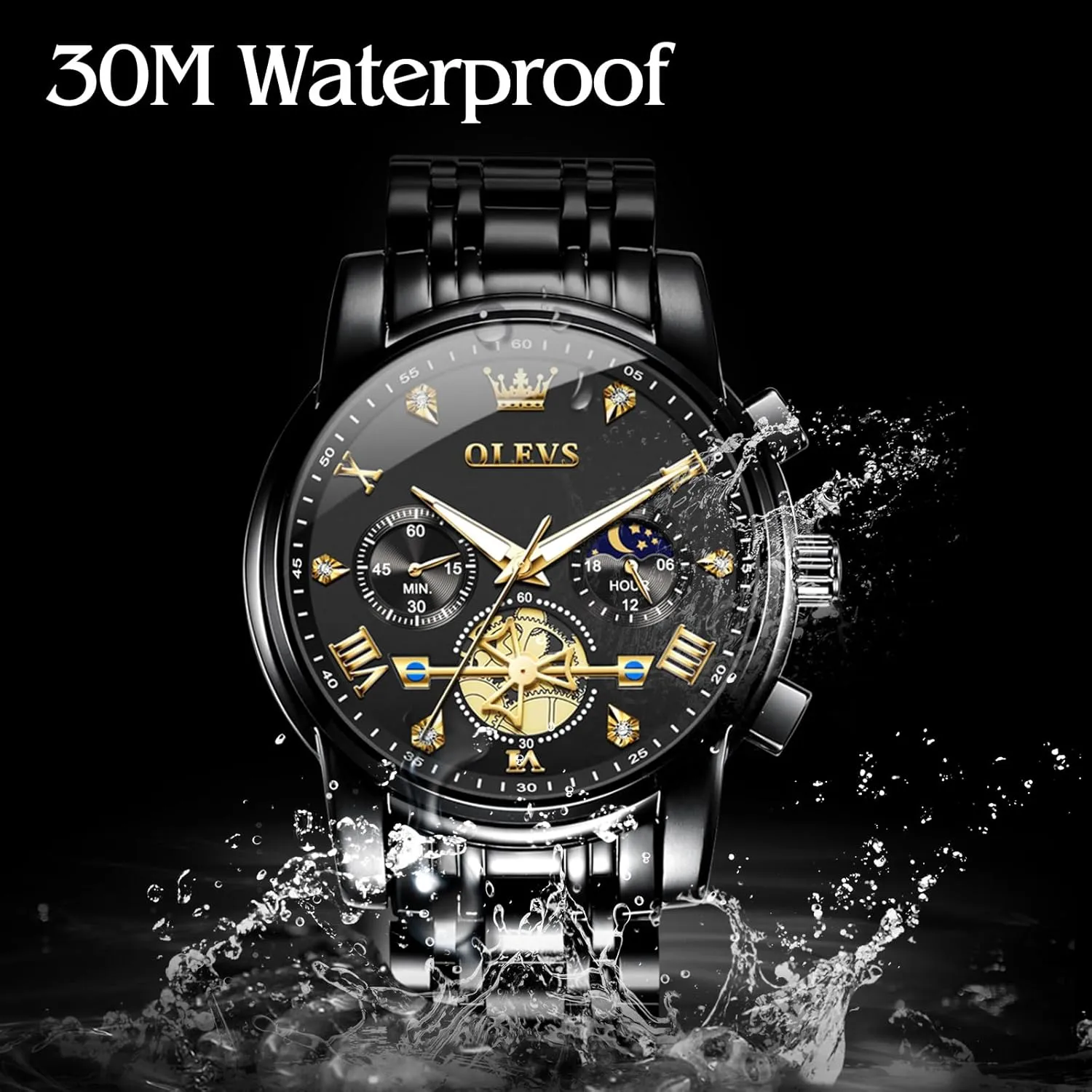 Moon Phase Waterproof Date Analog aroma subtract Quartz Dress Watches for Men,Silver/Blue/Black/Gold Dial OLEVS Mens Watches Luxury Business Stainless Steel Chronograph 