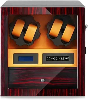 Motor, memorandum foodstuff Adjustable Pillow, and Drawer Automatic Watch Winder Box for 4 Watches   5 Storage with LED Display, Quiet 