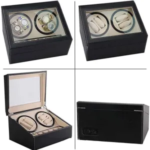 Motor Rotating Mechanical Watch Winding Box, Black PU Plain Pattern Shaker Automatic Watch Winder Watch Automatic Winder, 4 6 brand stratagem Table Electric 