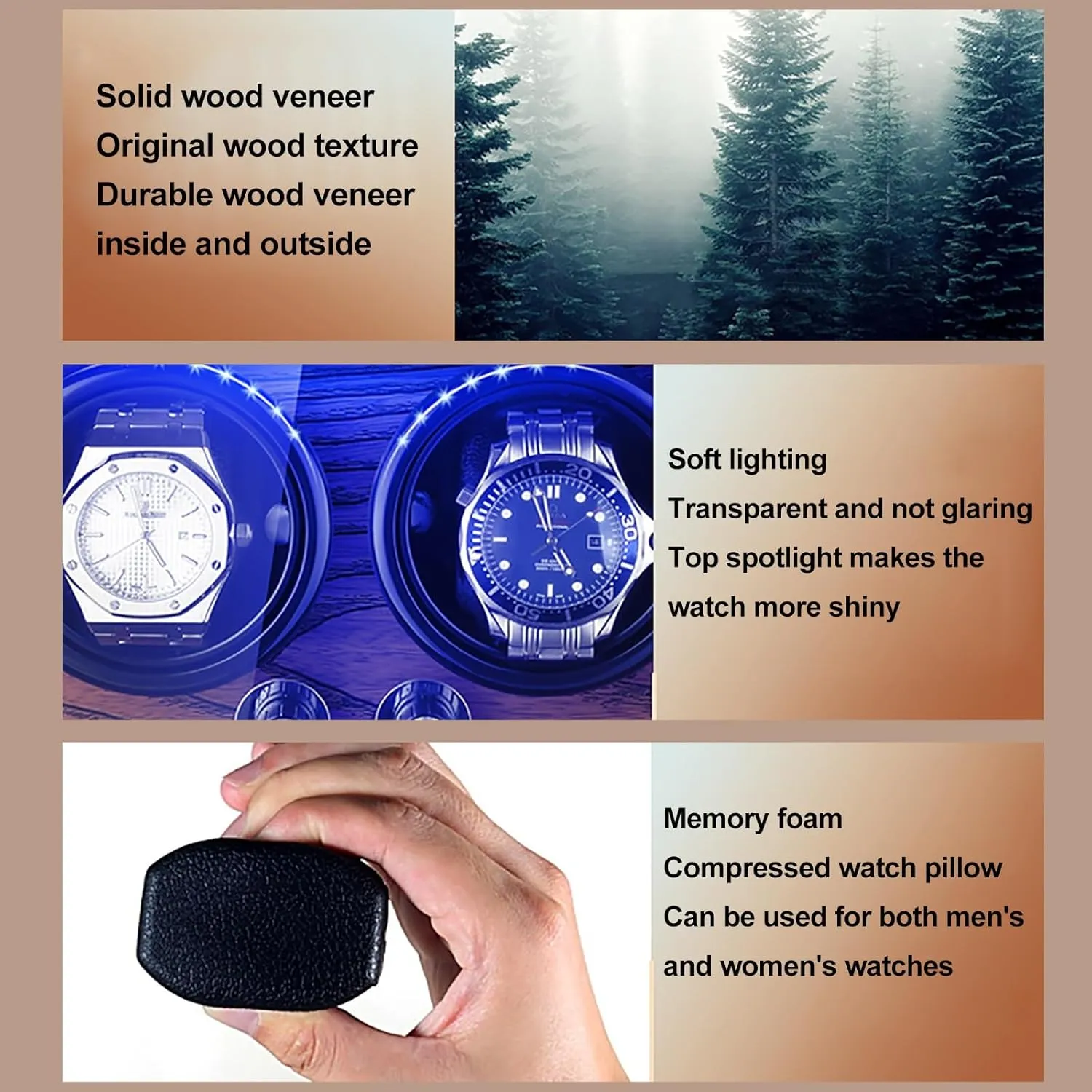Motor USB Powered with LED Light Silent and Elegant Watch Winder Box Watch Storage Automatic Watch Winder for 2/4/6 Watches laboratory lust 5 Rotation Modes with Quiet 