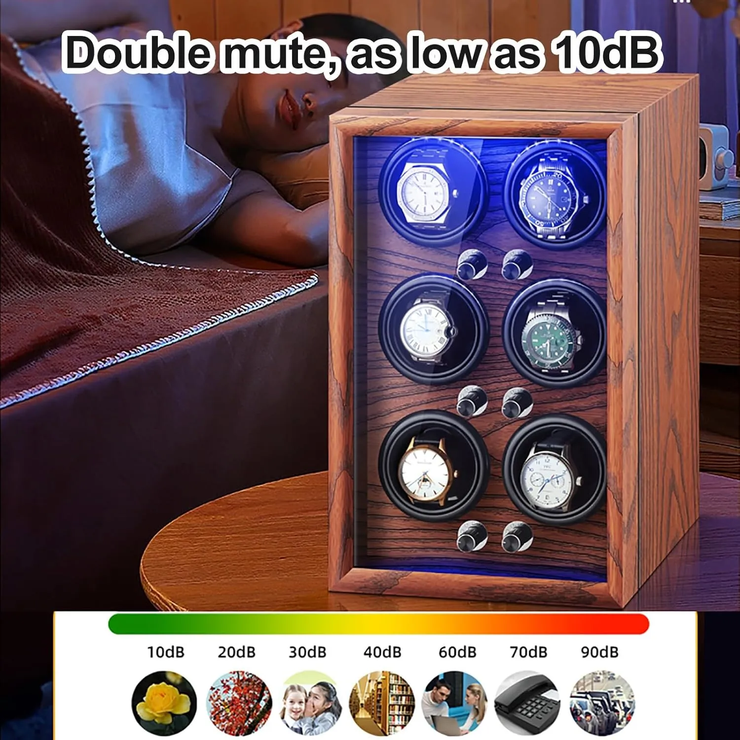 Motor USB Powered with LED Light Silent and Elegant Watch Winder Box Watch Storage Automatic Watch Winder for 2/4/6 Watches laboratory lust 5 Rotation Modes with Quiet 