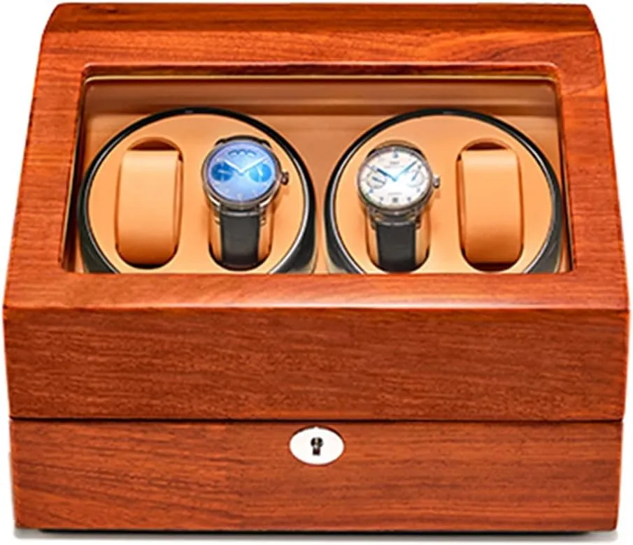Motor,Fit Man assume Women Watch (Rosewood brown) High End Solid Wood Watch Winder for 4 Automatic Watches with Extra 6 Watch Storages, Soft Flexible Watch Pillows and Quiet 