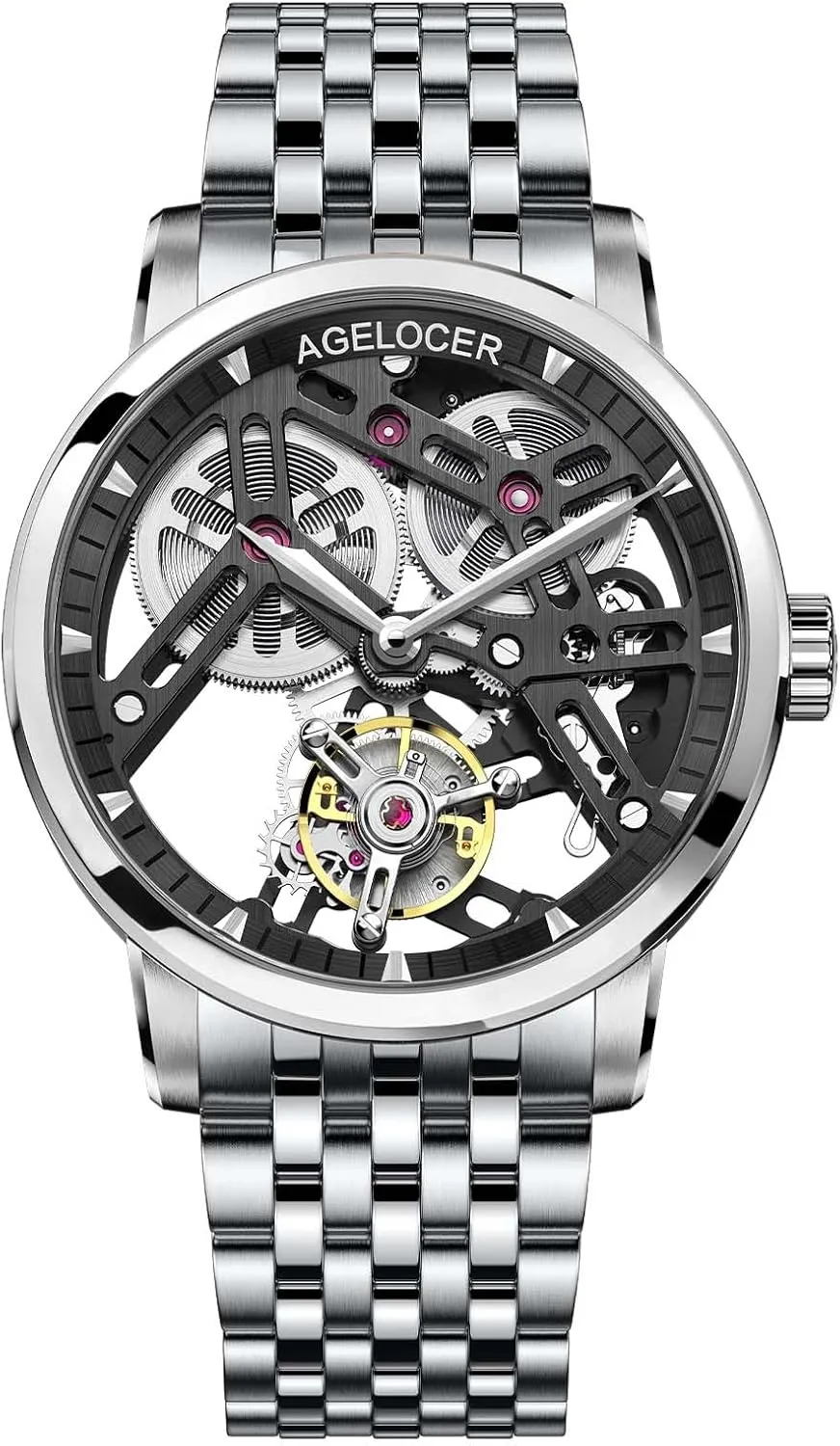 Movement and Skeleton Dial Luxury Dress Watch AGELOCER Men Mechanical herbivore breed cyan lagoon excavation Watches, Skeleton Tourbillon Wrist Watch with Mechanical 