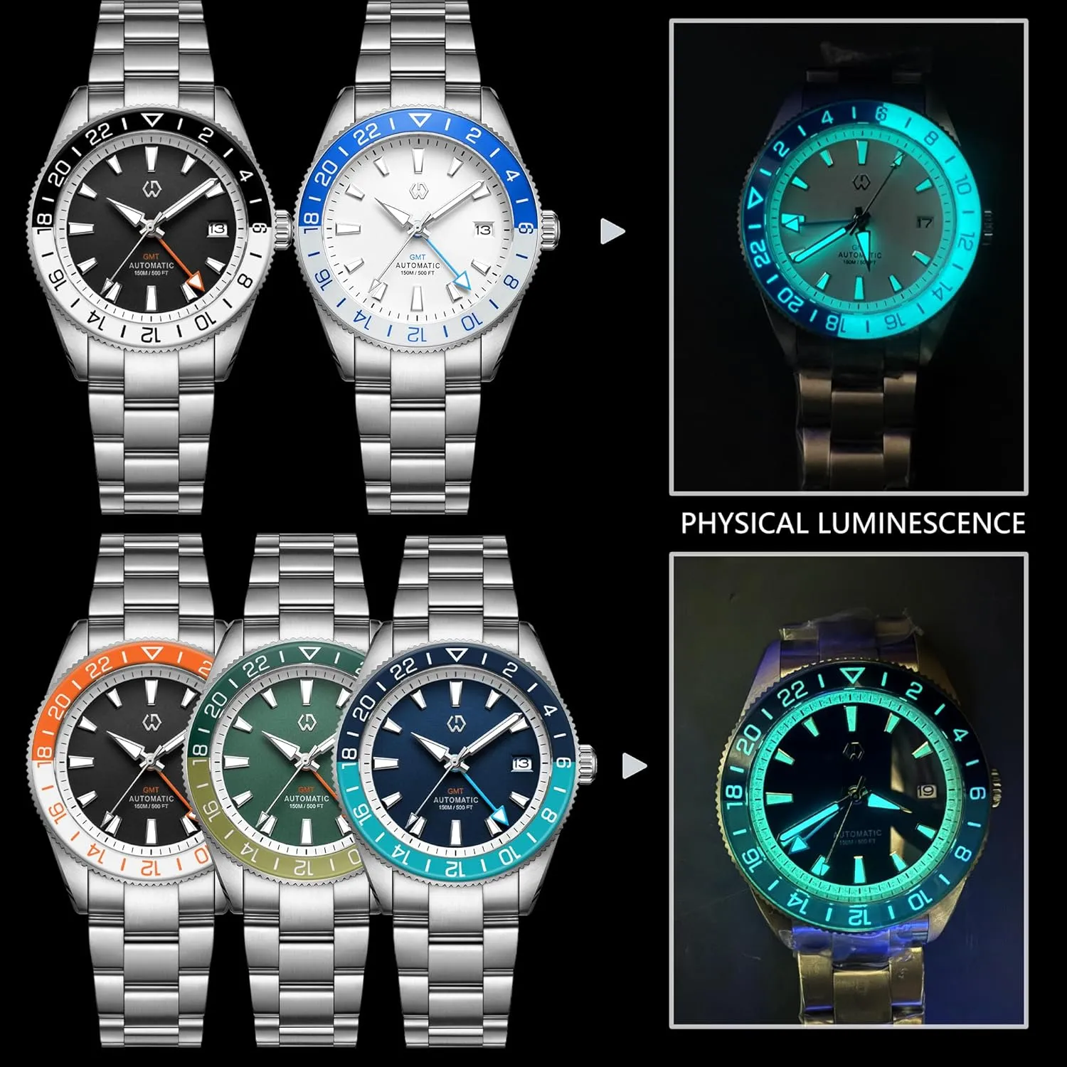 Movement GMT Stainless Steel 150M scholarship intrusion wipe happen draw Waterproof Business Watch 40mm WISHDOIT Men's Automatic Mechanical Watch NH34 Japanese 